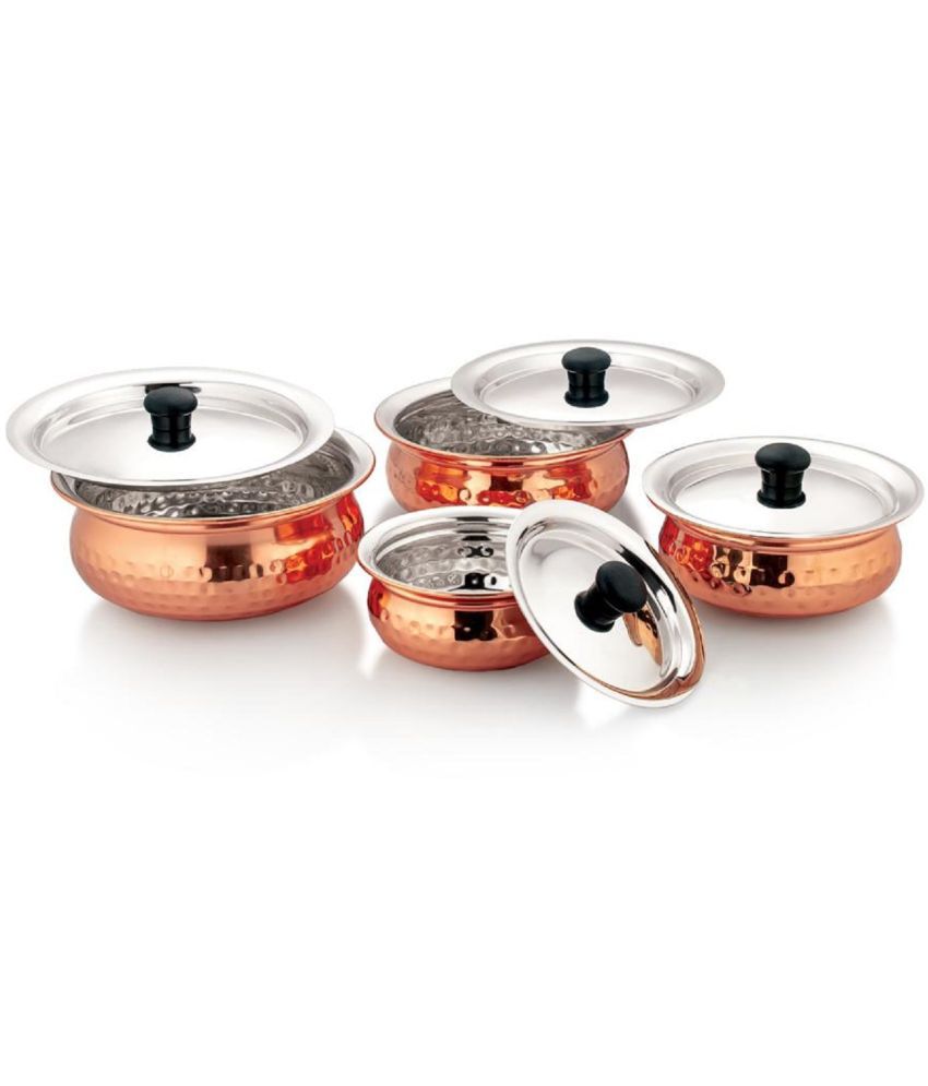     			Dynore - Copper Hammered Handi Set Gold Serving Handi ( Set of 4 )