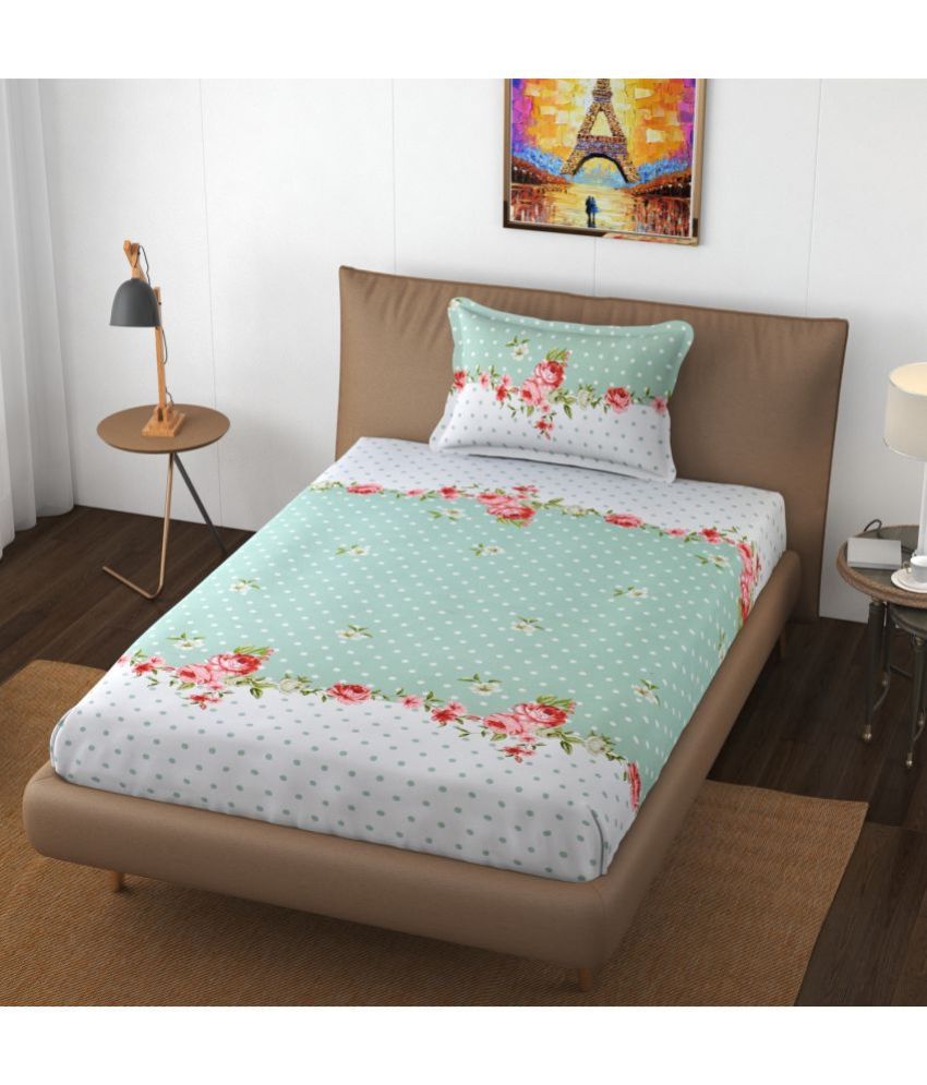    			Apala Microfiber Floral Single Bedsheet with 1 Pillow Cover - Green