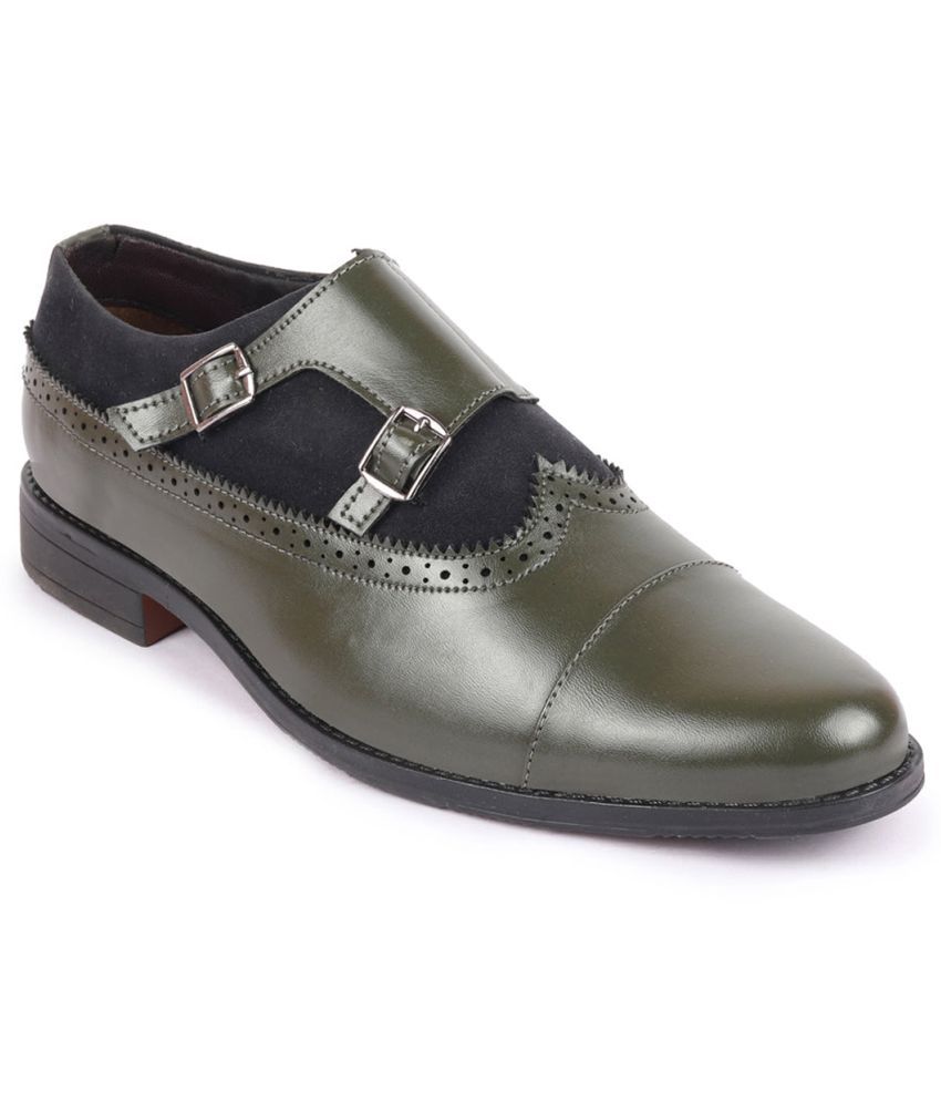     			Fausto - Green Men's Monk Strap Formal Shoes