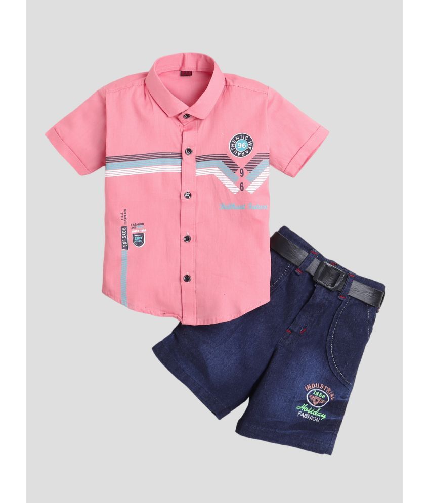     			Fourfolds - Pink Cotton Blend Boys Shirt & Shorts ( Pack of 1 )