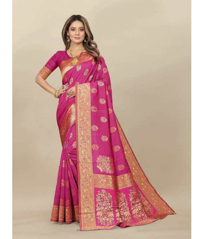     			Gazal Fashions - Pink Banarasi Silk Saree With Blouse Piece ( Pack of 1 )