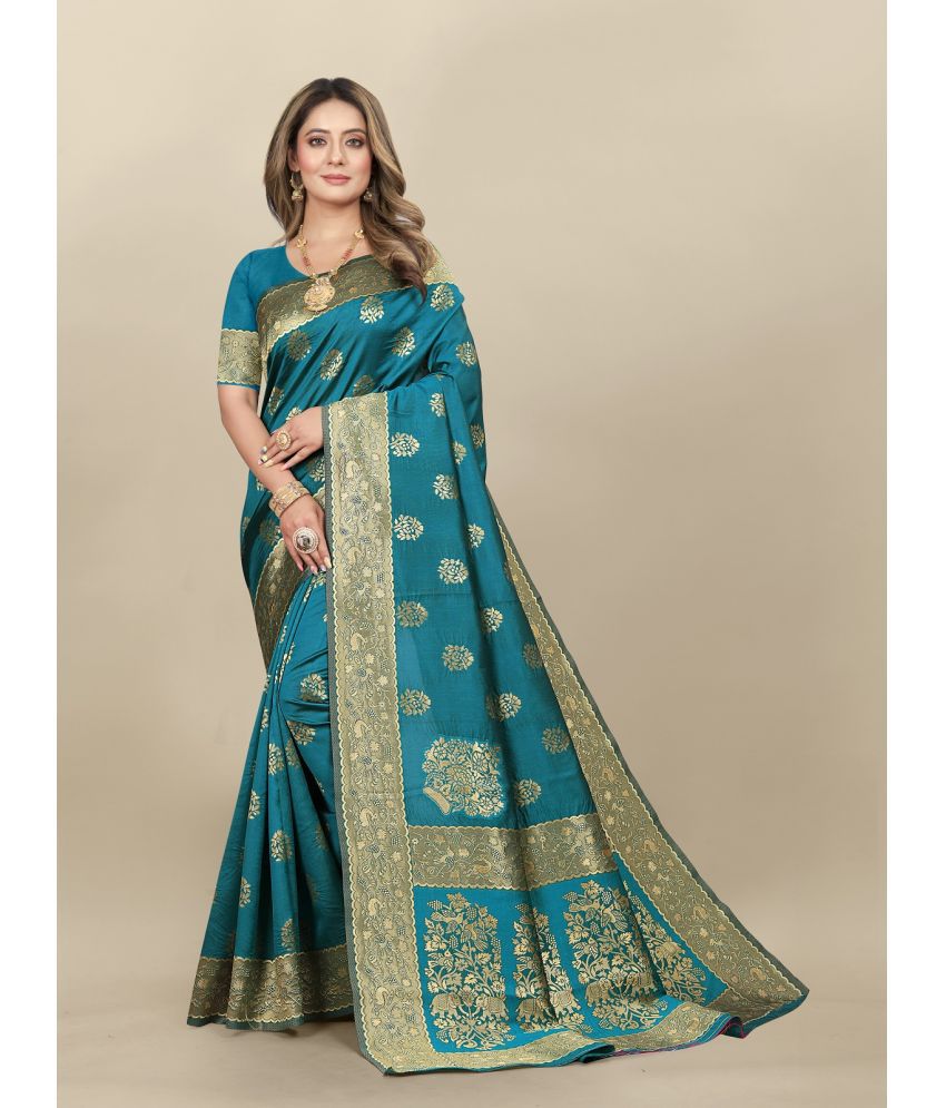     			Gazal Fashions - Rama Banarasi Silk Saree With Blouse Piece ( Pack of 1 )