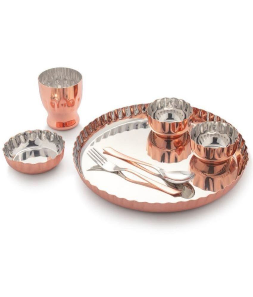     			HOMETALES - 7 Pcs Copper Plated Dinner Set Silver Stainless Steel Dinner Set ( Pack of 7 )