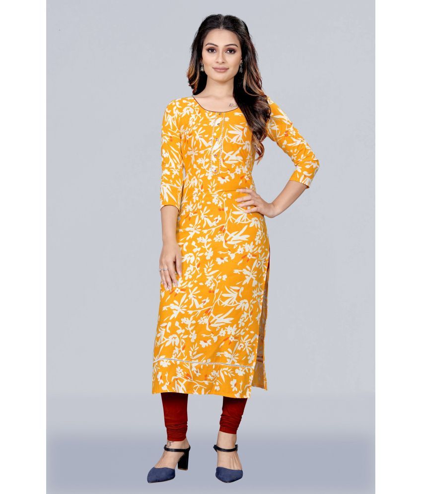     			MEESORRA - Yellow Rayon Women's Straight Kurti ( Pack of 1 )