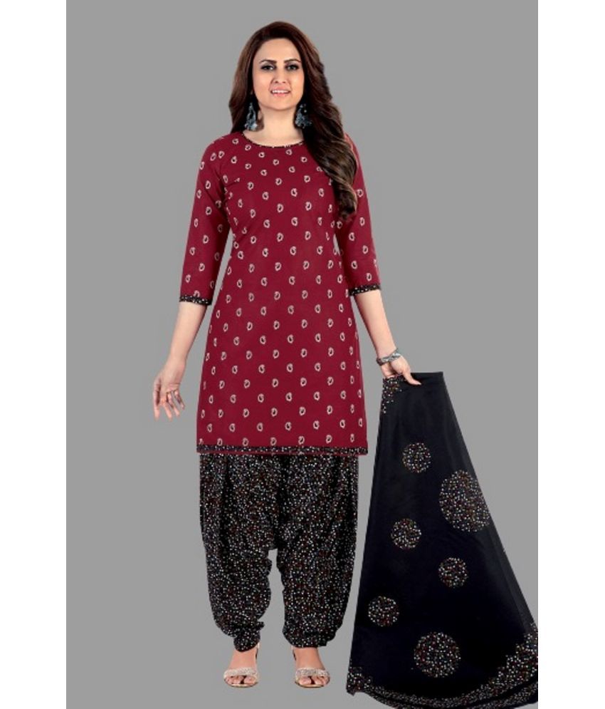     			SIMMU - Maroon Straight Cotton Women's Stitched Salwar Suit ( Pack of 1 )