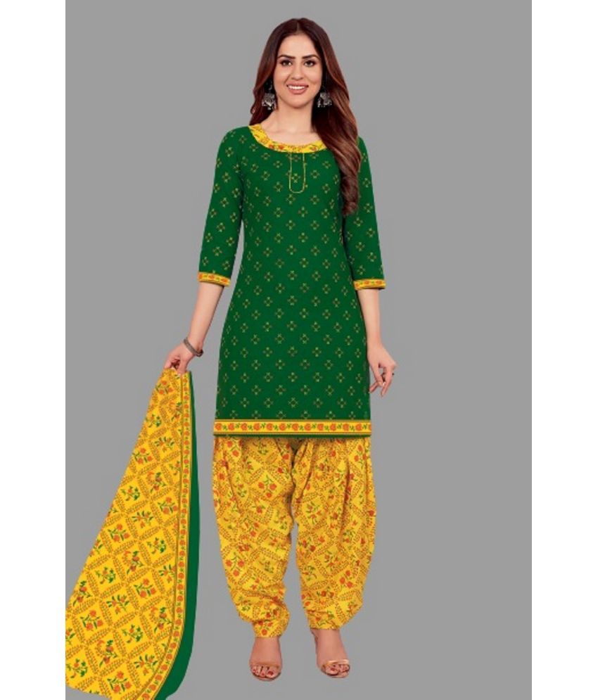     			shree jeenmata collection - Green Straight Cotton Women's Stitched Salwar Suit ( Pack of 1 )