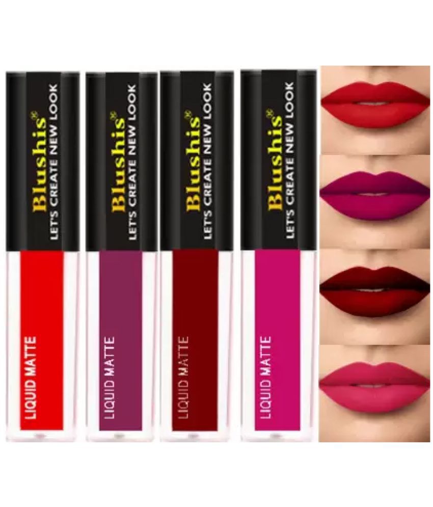     			Blushis Super StayLiquid LipsticksMagenta, Red Twist, Maroon Touch, Purple Pout (Pack of 4)16 ml