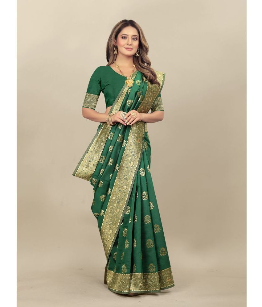     			Gazal Fashions - Green Banarasi Silk Saree With Blouse Piece ( Pack of 1 )