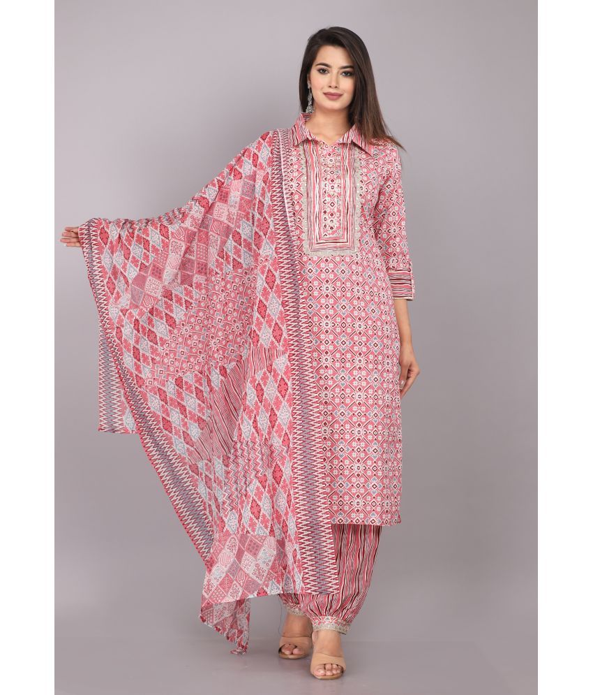     			HIGHLIGHT FASHION EXPORT - Pink Straight Cotton Women's Stitched Salwar Suit ( Pack of 1 )