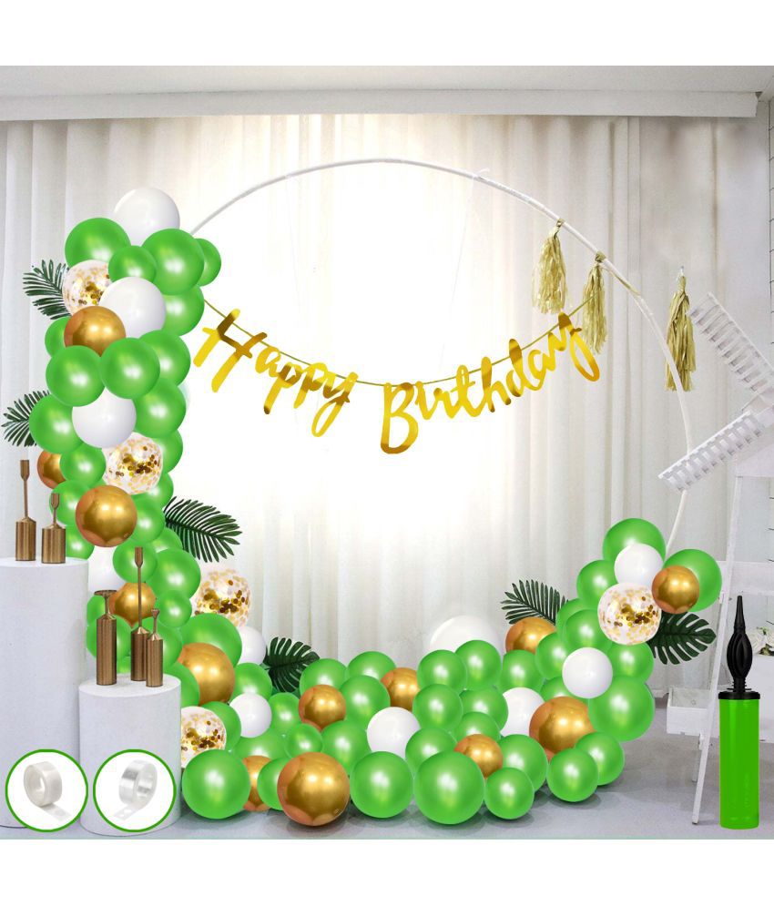     			Zyozi  Birthday Jungle Theme Balloons Decorations/Birthday Banner, Green, White & Gold Balloons Garland Arch Kit with Gold Confetti Balloons Set(Pack of 62)