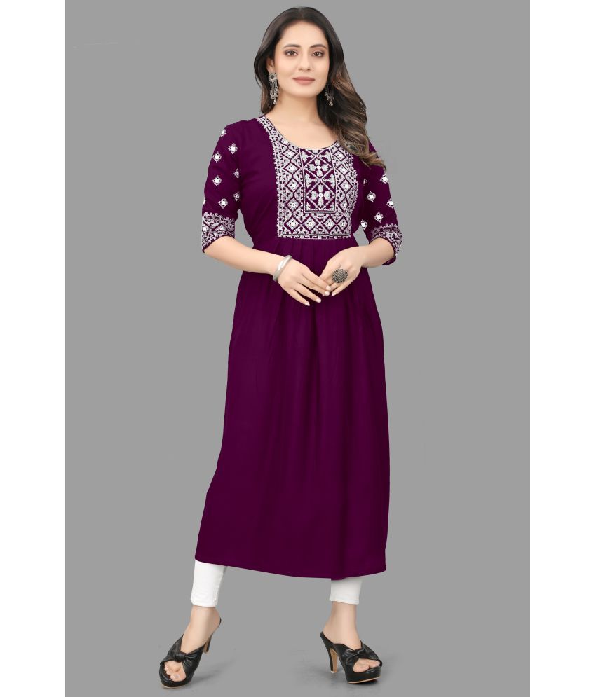     			QPEEZ - Purple Satin Women's Flared Kurti ( Pack of 1 )