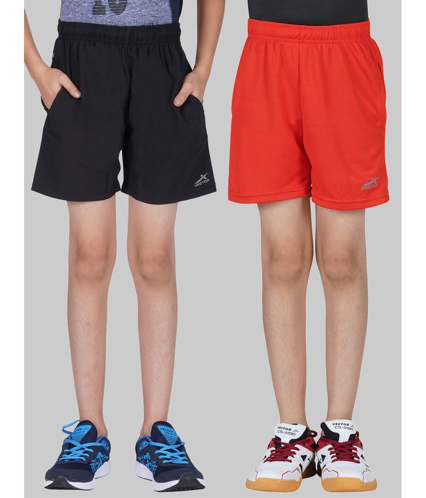     			Vector X Pack of 2 Polyester Shorts For Boys ( Red & Black )