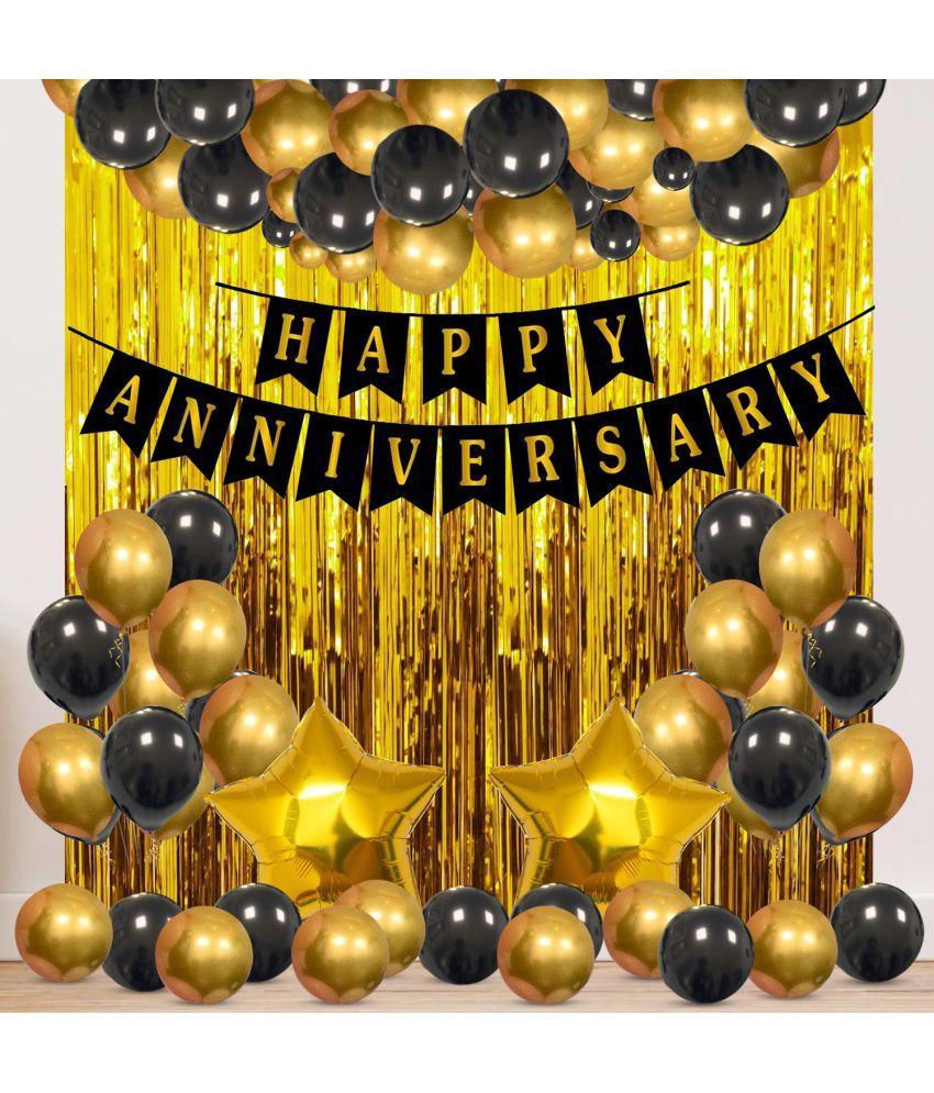     			Zyozi Anniversary Decoration Combo Happy Anniversary Banner - Gold Foiled Curtain - Foil Star Balloons - Balloons Anniversary Party Decoration Items(Pack of 35)