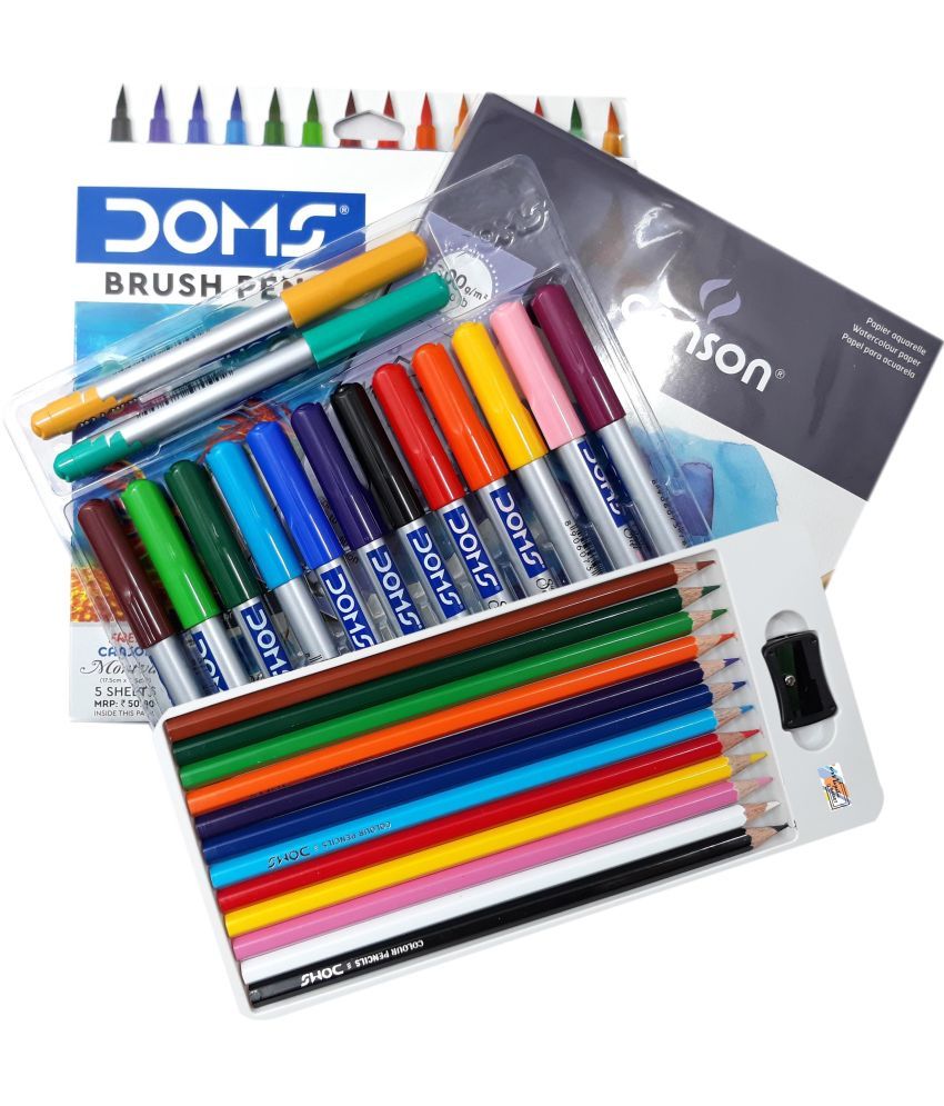     			DOMS Majestic Basket Super Soft Brush Pens Colour Alongwith 12 Brilliant Colours Pencils Set ()