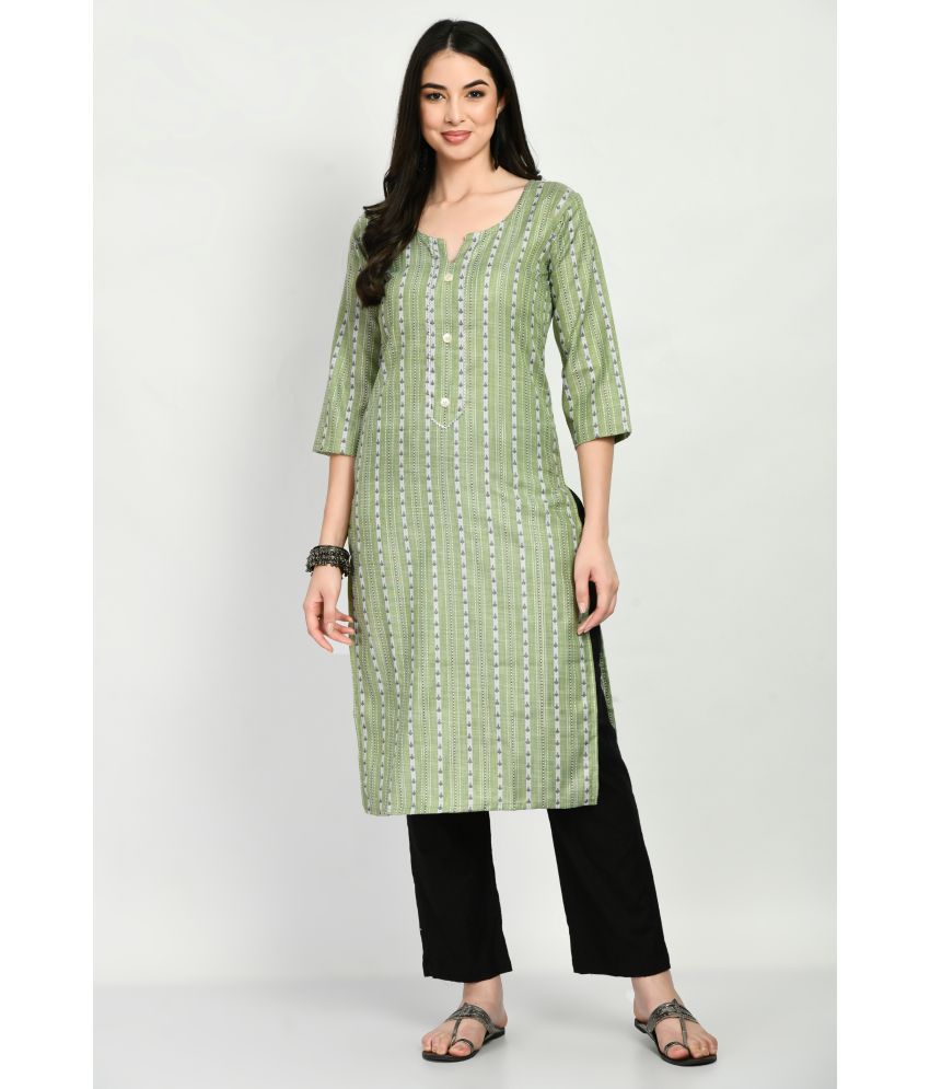     			MAURYA Cotton Blend Striped Straight Women's Kurti - Green ( Pack of 1 )