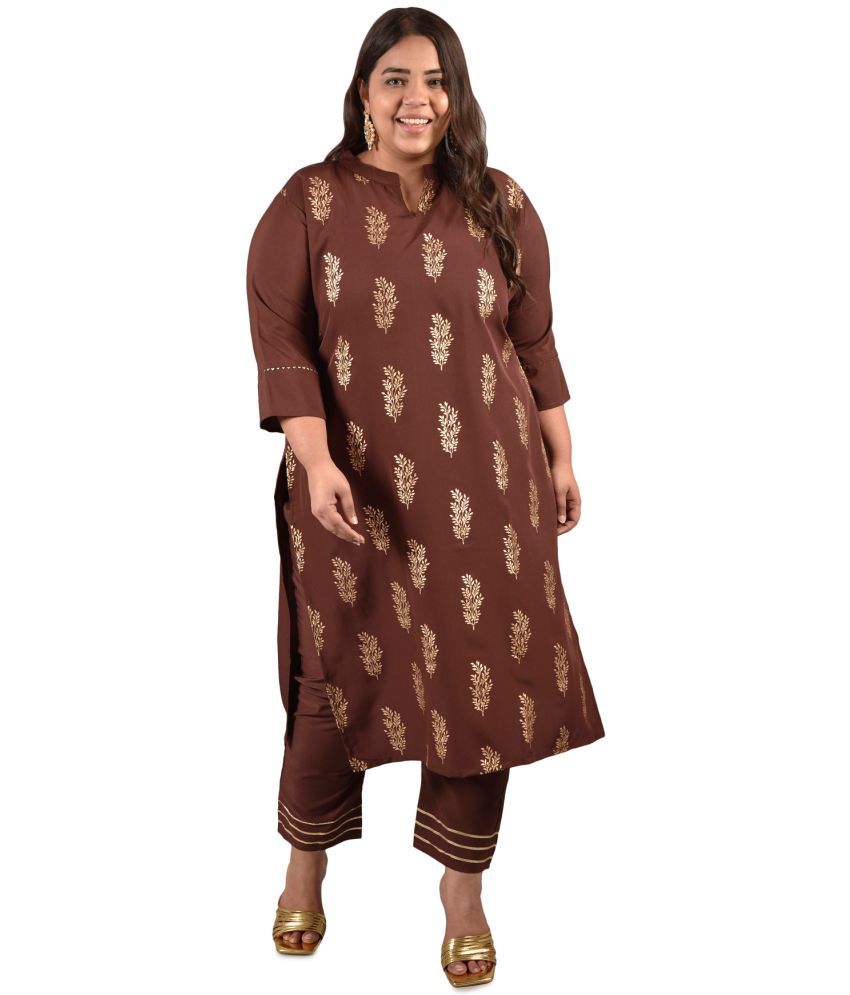     			Style Samsara - Brown Straight Crepe Women's Stitched Salwar Suit ( Pack of 1 )