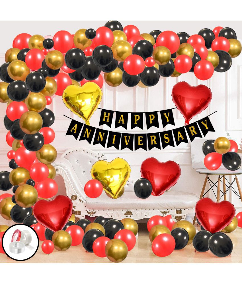     			Zyozi Anniversary Black Banner,Foil Balloon, Gold Red Balloons,Ribbon & Glue Dot/Happy Anniversary Decoration Kit/Anniversary Party Decoration (Pack of 70)