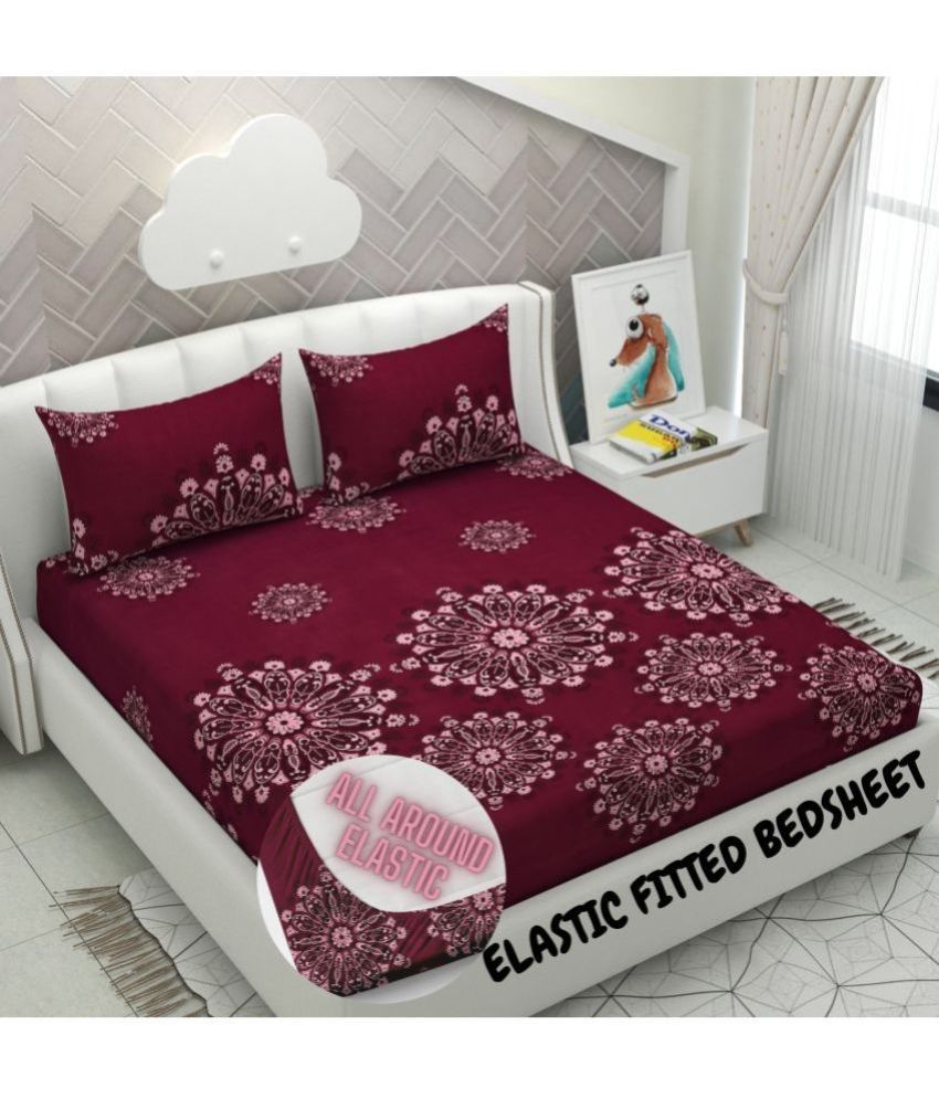     			Apala Microfiber Ethnic Double Bedsheet with 2 Pillow Covers - Maroon