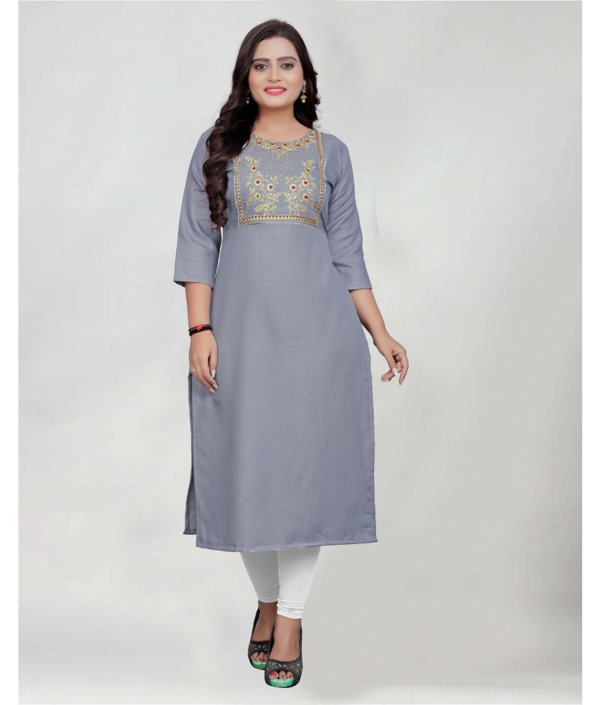     			BROTHERS DEAL - Grey Cotton Blend Women's Straight Kurti ( Pack of 1 )