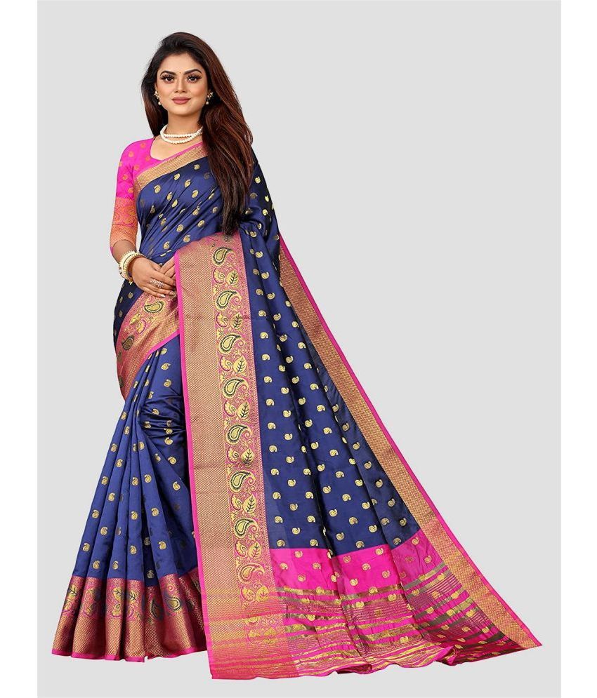     			CARTSHOPY - Blue Jacquard Saree With Blouse Piece ( Pack of 1 )