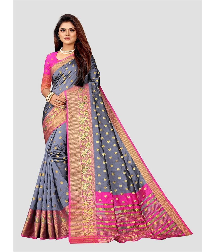     			CARTSHOPY - Grey Jacquard Saree With Blouse Piece ( Pack of 1 )