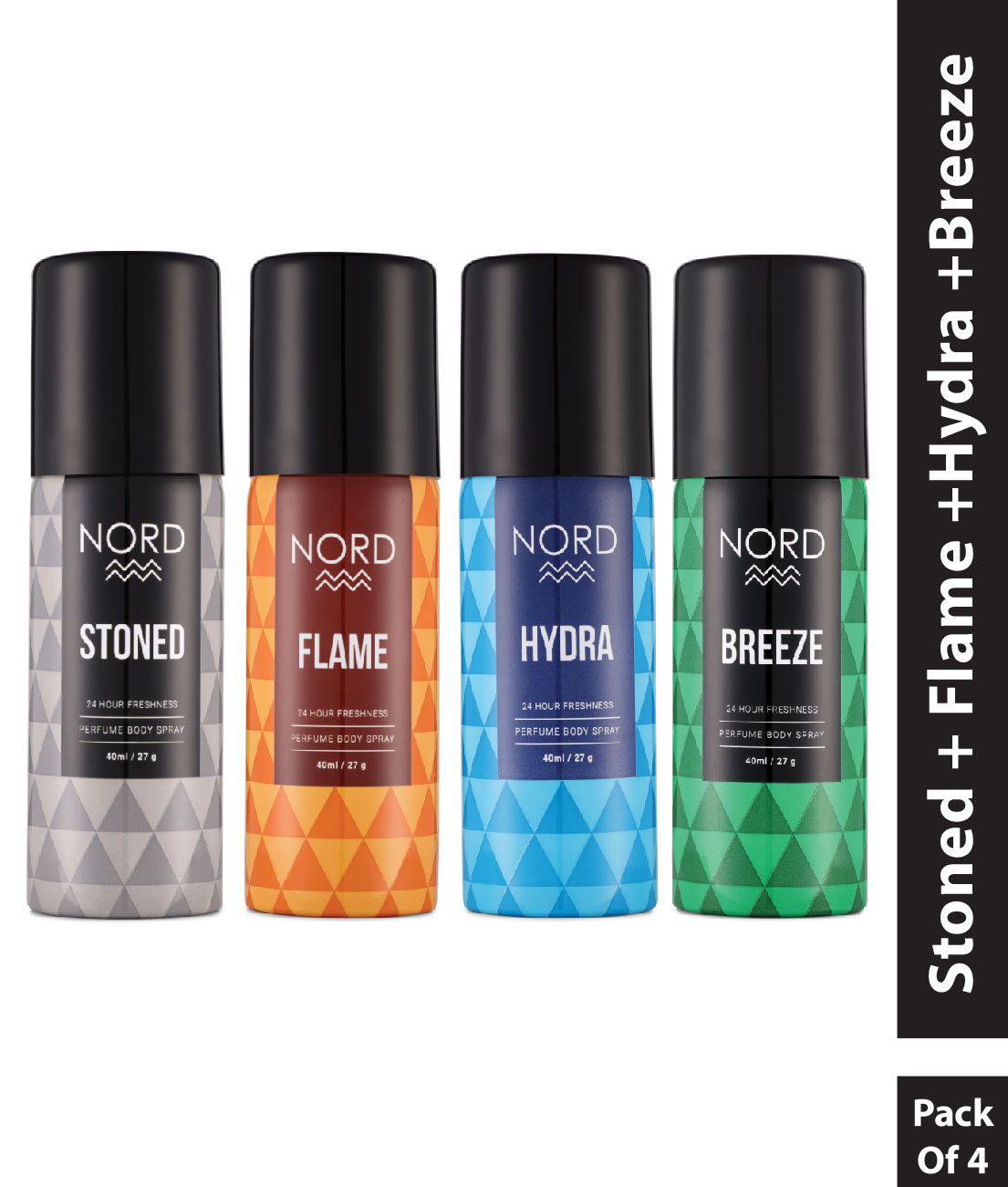     			NORD Flame, Breeze, Hydra, Stoned Deodorant Spray for Men 40 ml Each (Pack of 4)