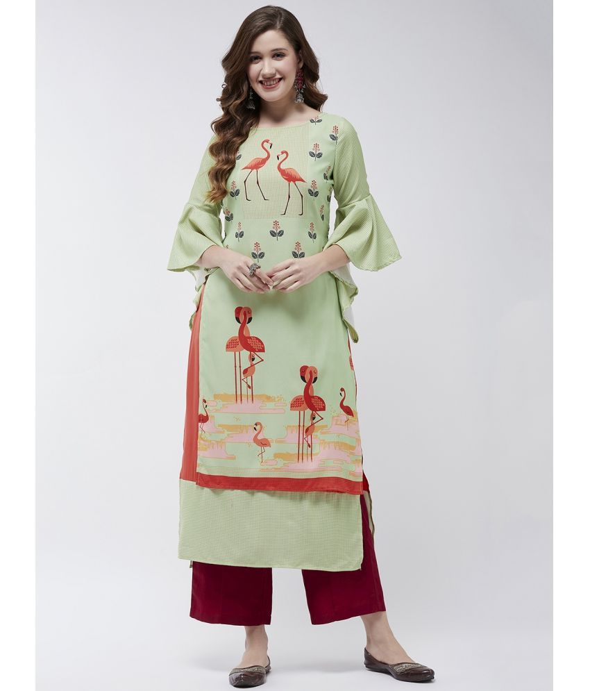     			Pannkh - Green Rayon Women's Straight Kurti ( Pack of 1 )