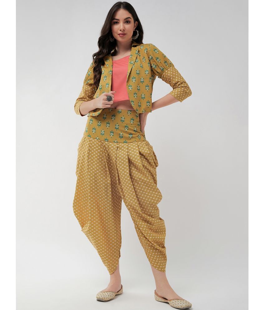     			Pannkh Women's Jaipur Haat Leg 'O' Mutton Sleeves Jacket With Top And Dhoti Pant