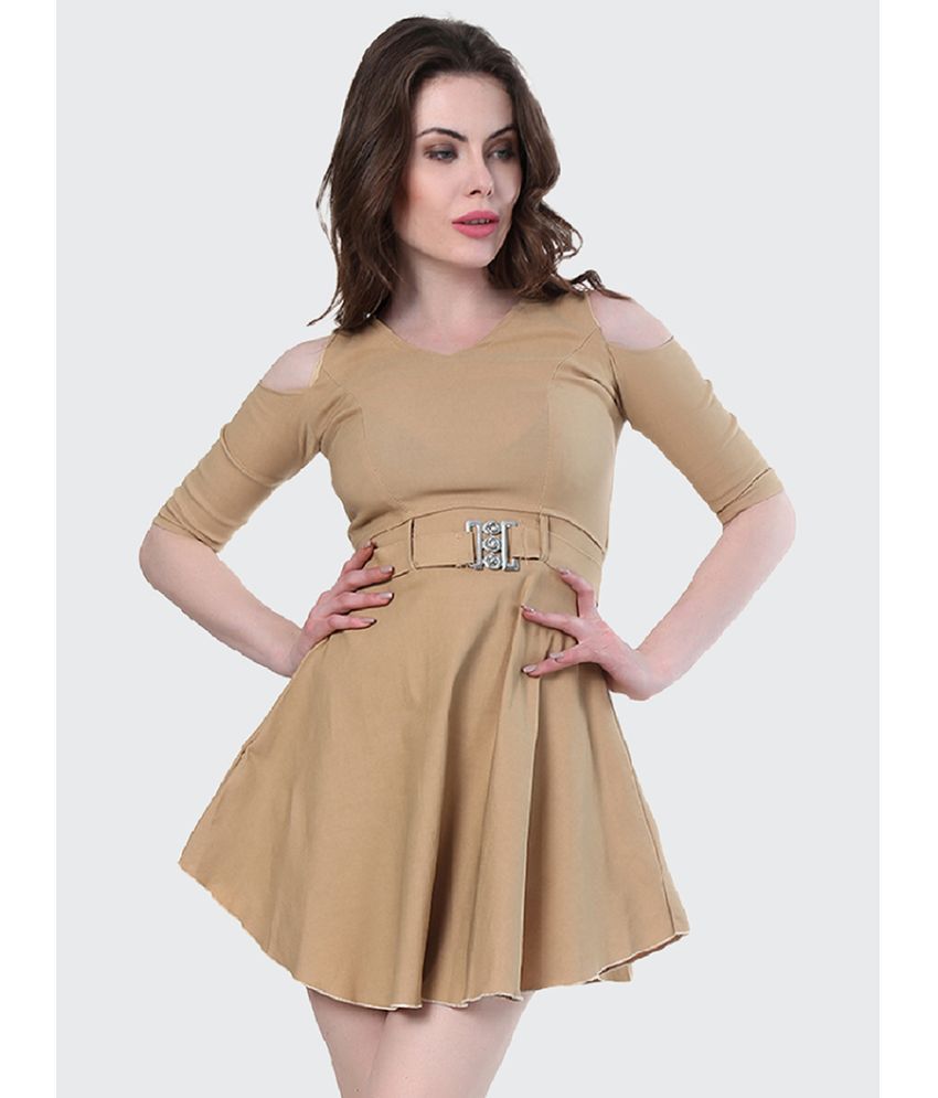     			BuyNewTrend - Beige Cotton Blend Women's Fit & Flare Dress ( Pack of 1 )