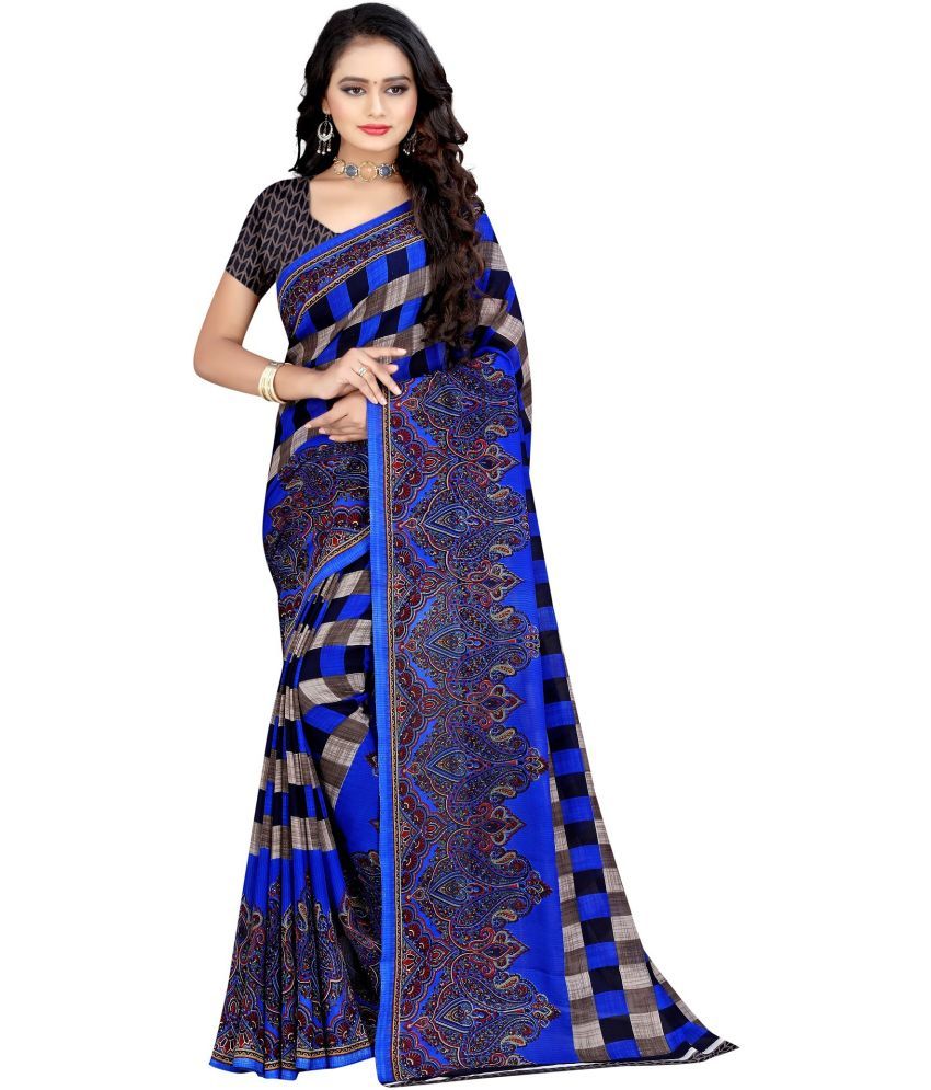     			LEELAVATI - Blue Georgette Saree With Blouse Piece ( Pack of 1 )