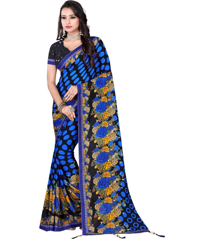     			LEELAVATI - Blue Georgette Saree With Blouse Piece ( Pack of 1 )