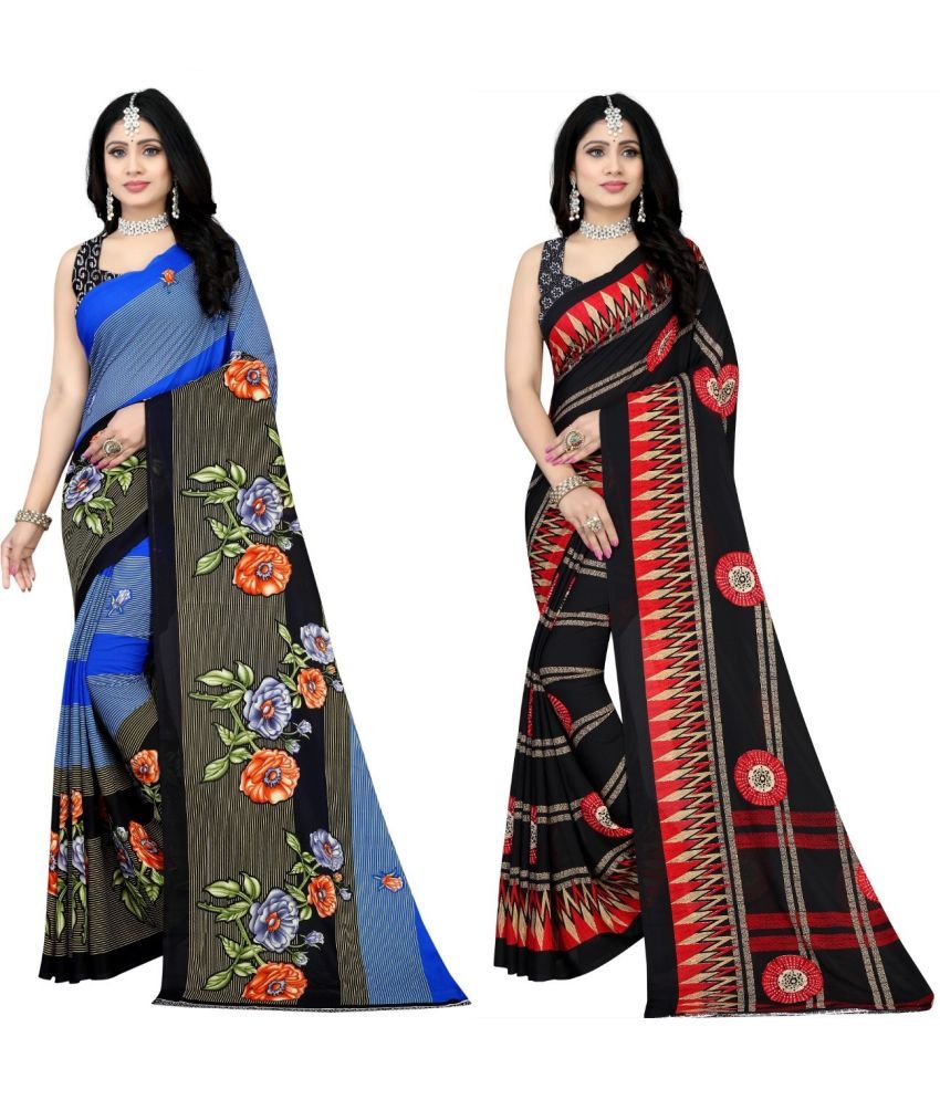     			LEELAVATI - Multicolor Georgette Saree With Blouse Piece ( Pack of 2 )