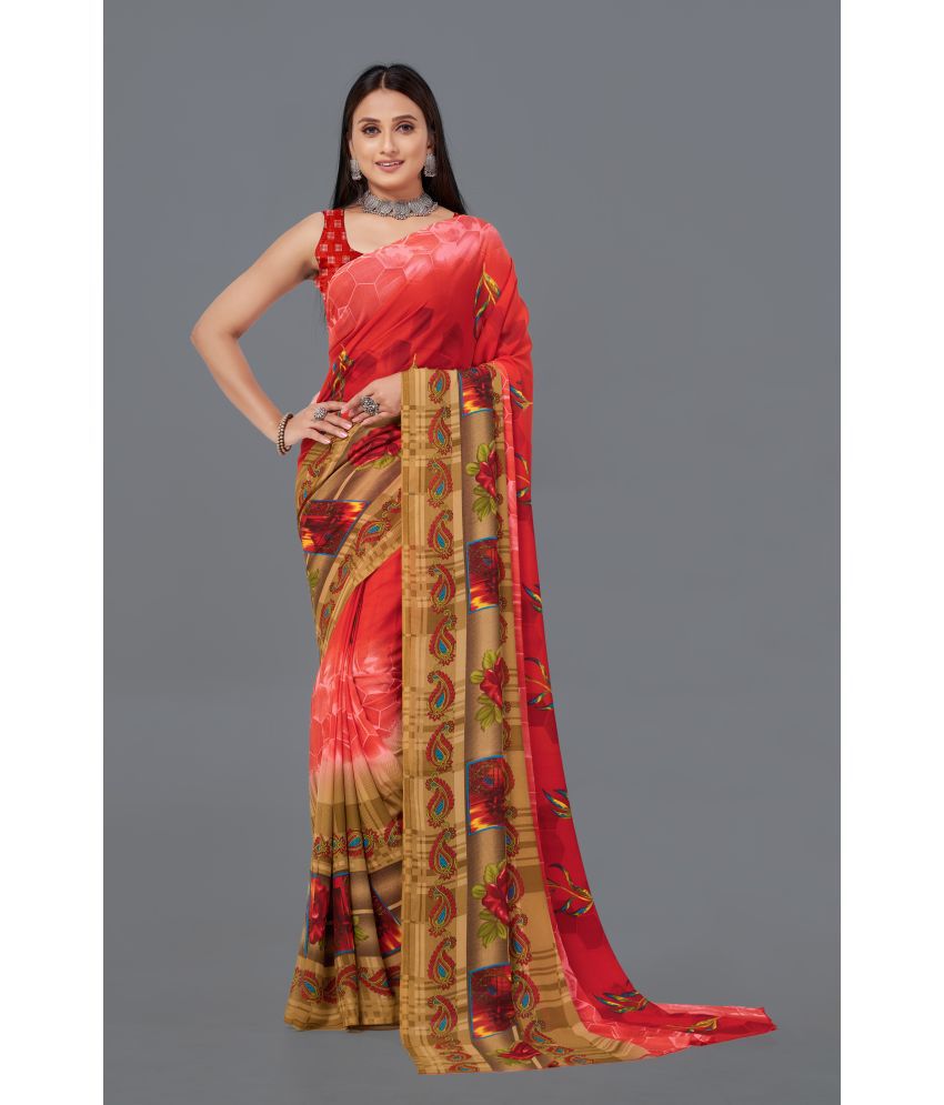    			LEELAVATI - Red Georgette Saree With Blouse Piece ( Pack of 1 )