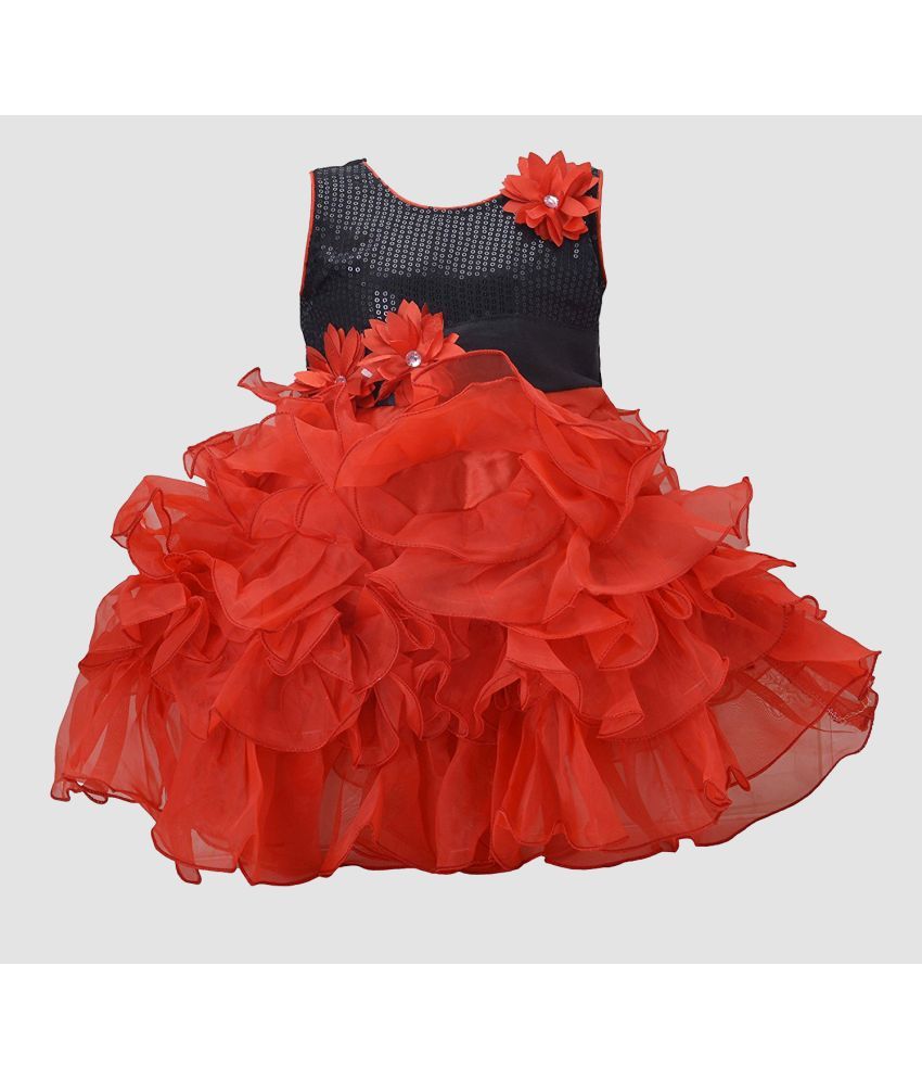     			9stiches - Red & Black Cotton Girls Frock ( Pack of 1 )