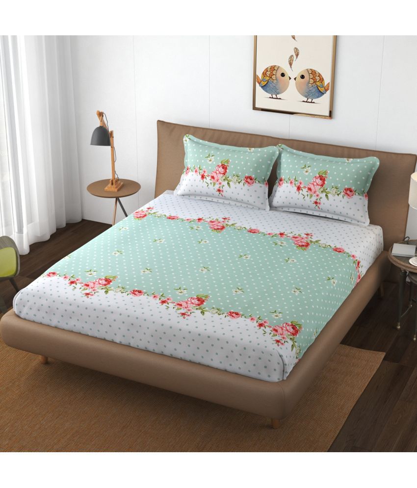     			Apala Microfiber Floral Double Bedsheet with 2 Pillow Covers - Green