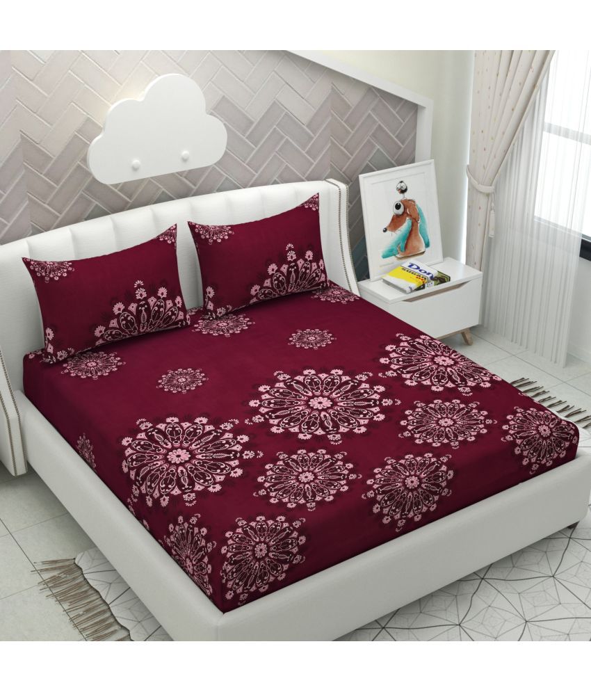     			Apala Microfiber Floral King Size Bedsheet With 2 Pillow Covers - Maroon