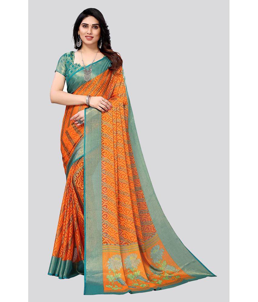     			Bhuwal Fashion - Orange Brasso Saree With Blouse Piece ( Pack of 1 )