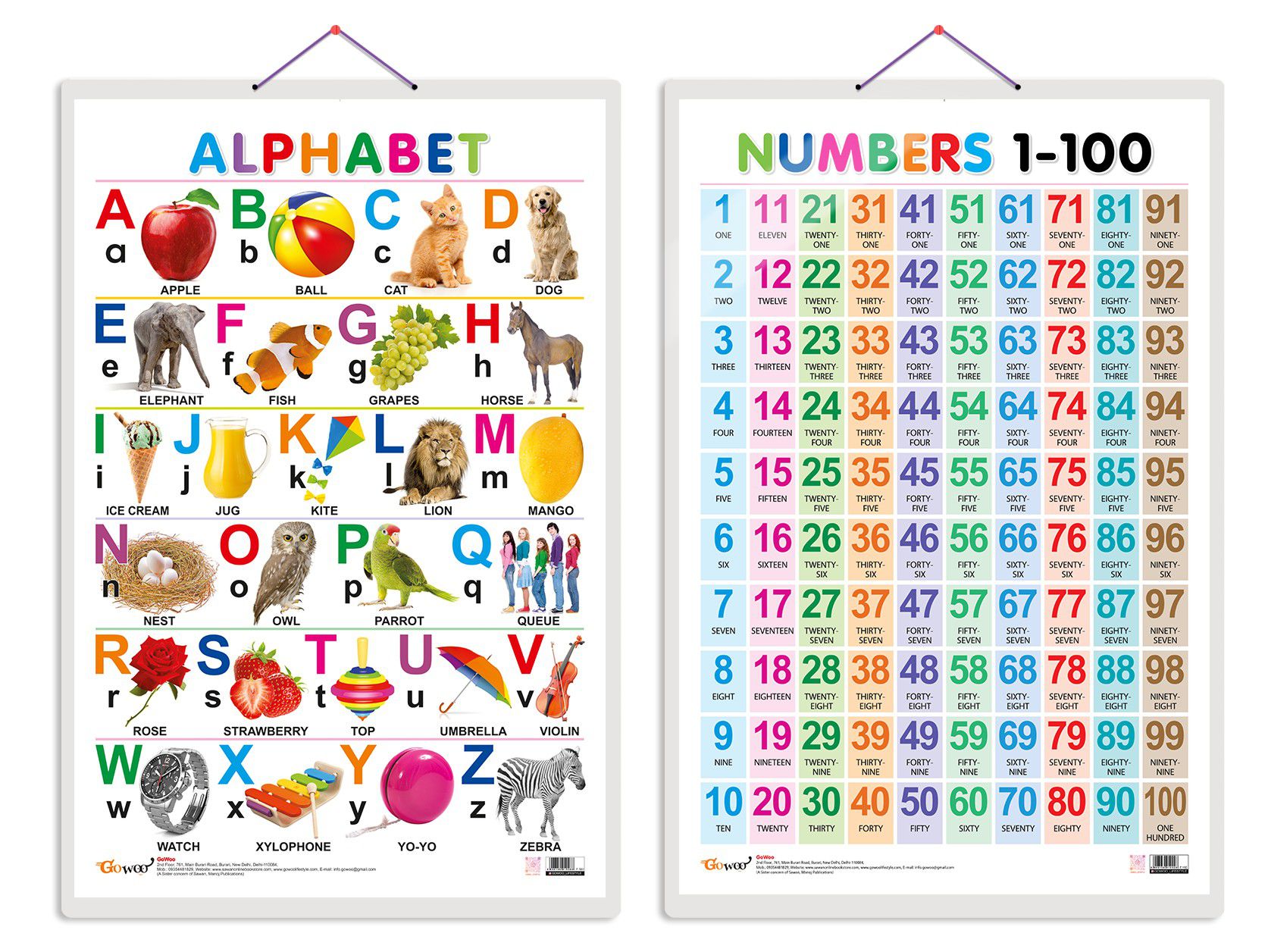     			Set of 2 Alphabet and Numbers 1-100 Early Learning Educational Charts for Kids | 20"X30" inch |Non-Tearable and Waterproof | Double Sided Laminated | Perfect for Homeschooling, Kindergarten and Nursery Students