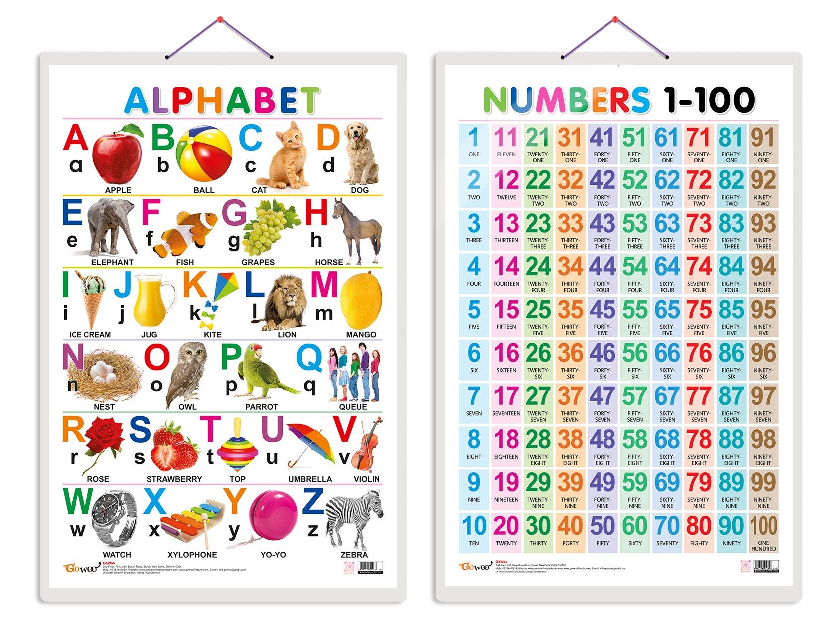     			Set of 2 Alphabet and Numbers 1-100 Early Learning Educational Charts for Kids | 20"X30" inch |Non-Tearable and Waterproof | Double Sided Laminated | Perfect for Homeschooling, Kindergarten and Nursery Students