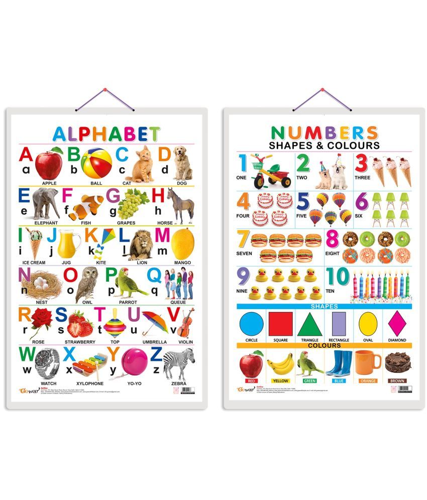     			Set of 2 Alphabet and Numbers, Shapes & Colours Early Learning Educational Charts for Kids | 20"X30" inch |Non-Tearable and Waterproof | Double Sided Laminated | Perfect for Homeschooling, Kindergarten and Nursery Students