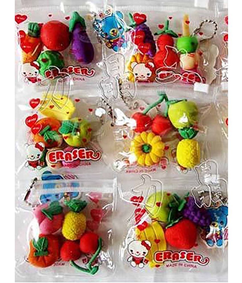     			Vegetable / Fruit Eraser Birthday Return Gifts for Kids- Pack of 6 (24 Eraser) in a character Zip Pouch