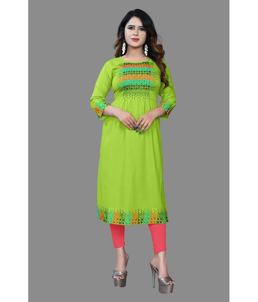     			haya fashion - Lime Green Rayon Women's Straight Kurti ( Pack of 1 )