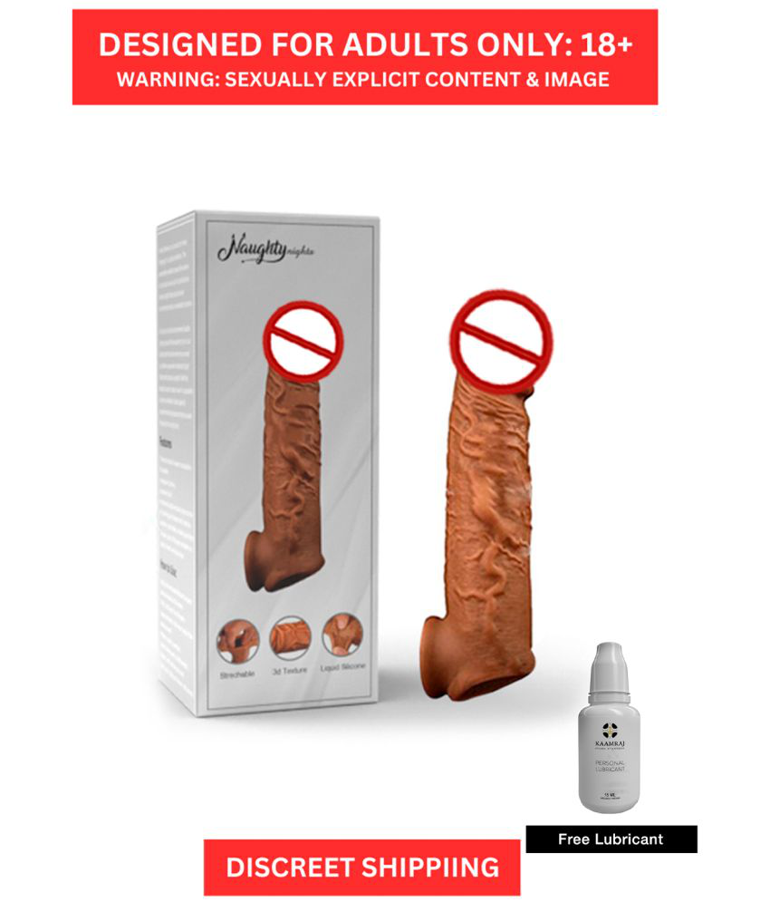     			Brown Color Silicon Made Reuseable Penis Cover With Real Like Details And Instant 2 Inch Size Increase Sex Toy For Men By Naughty Nights + Free Kaamraj Lubricant