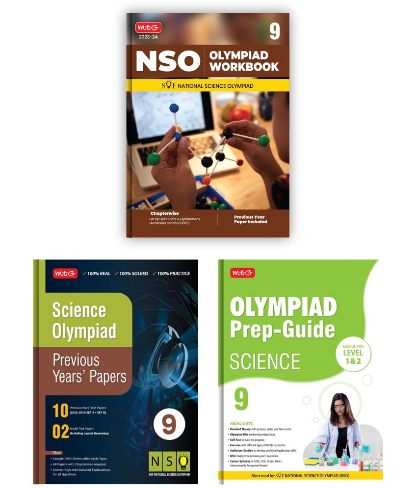     			MTG National Science Olympiad (NSO) Workbook, Prep-Guide & Previous Years Papers with Self Test Paper Class 9 - SOF Olympiad Books For 2023-24 Exam (Set of 3 Books)