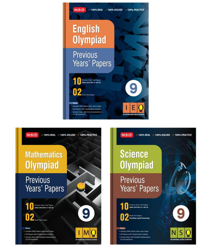     			MTG Olympiad Previous Years Papers with Mock Test Papers Class 9 - SOF IMO, NSO, IEO Olympiad Books For 2023-24 Exam (Set of 3 Books) | Sample OMR Sheet with Chapterwise Analysis