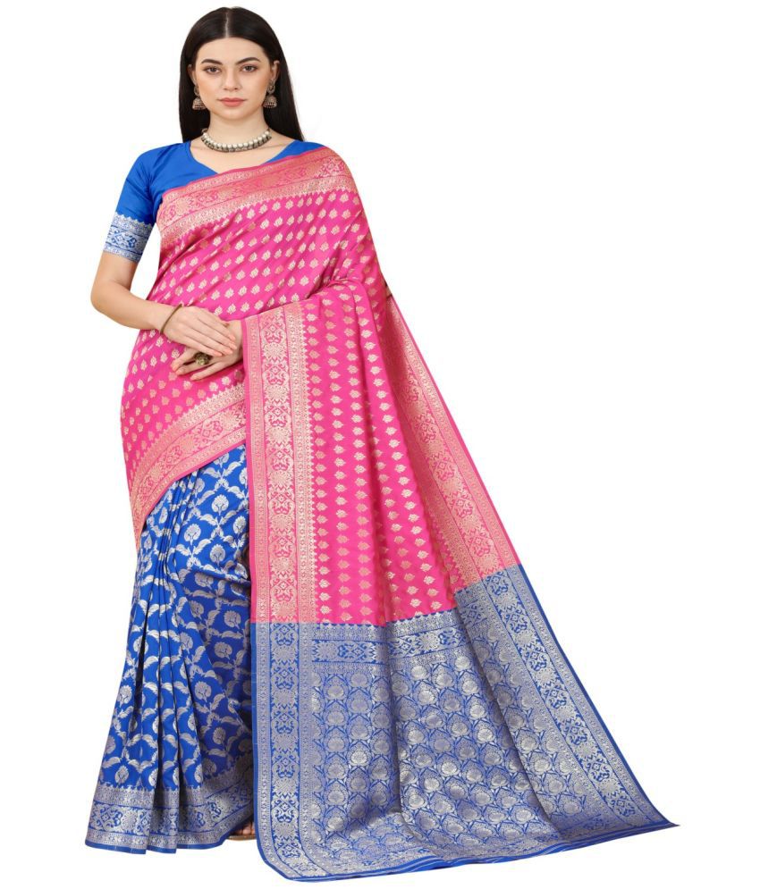     			NENCY FASHION - Blue Banarasi Silk Saree With Blouse Piece ( Pack of 1 )