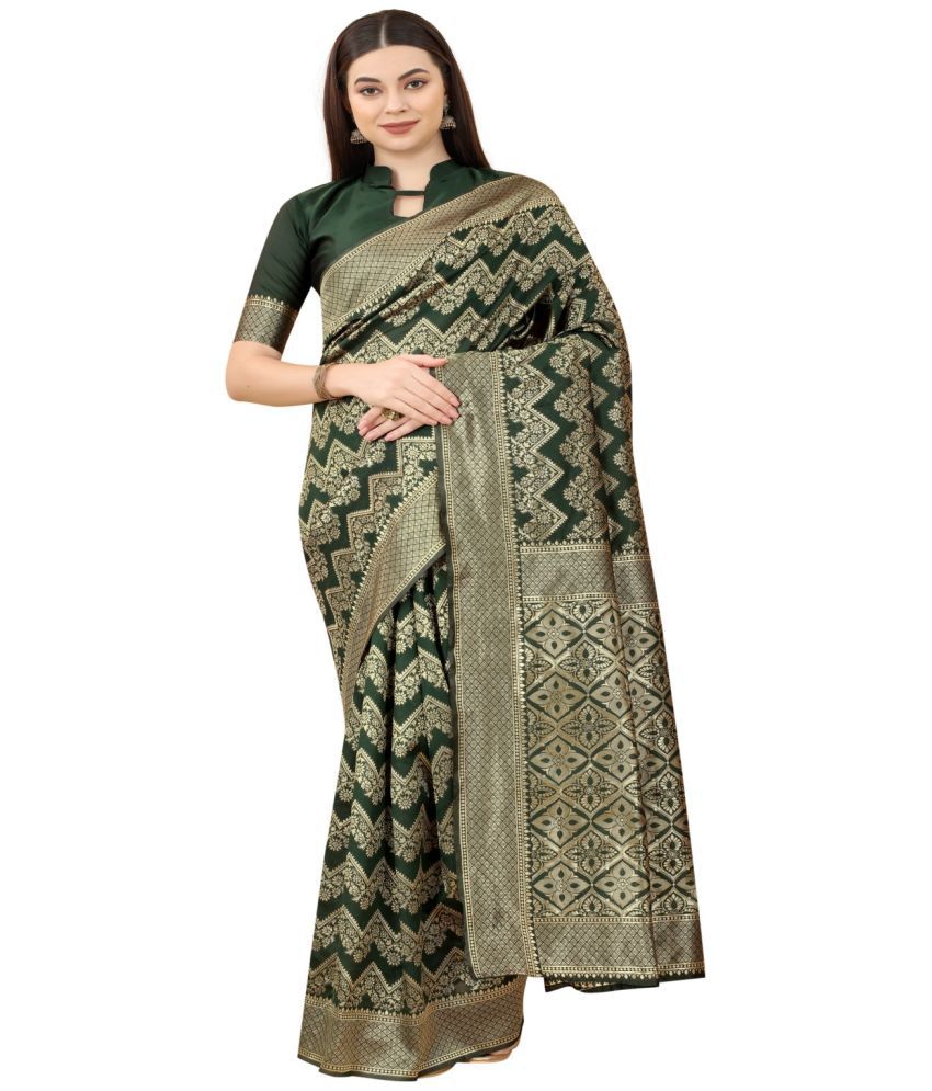     			NENCY FASHION - Green Banarasi Silk Saree With Blouse Piece ( Pack of 1 )