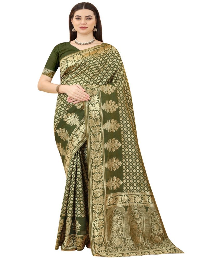     			NENCY FASHION - Green Banarasi Silk Saree With Blouse Piece ( Pack of 1 )