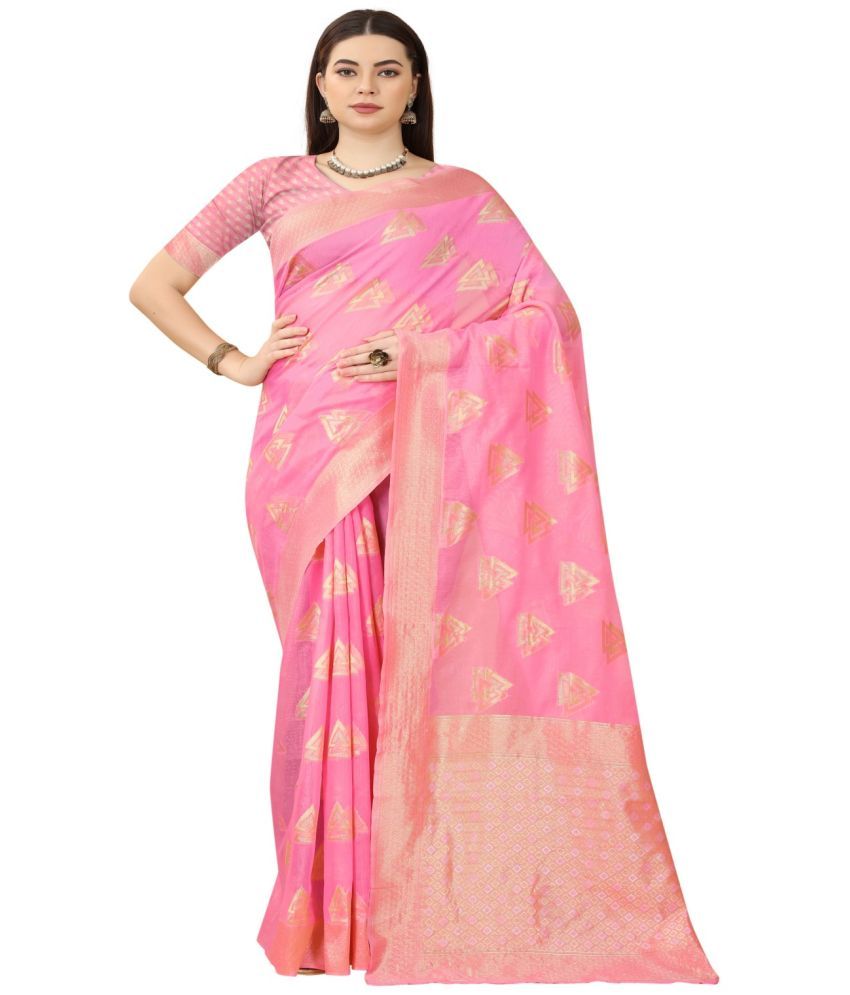     			NENCY FASHION - Pink Cotton Saree With Blouse Piece ( Pack of 1 )