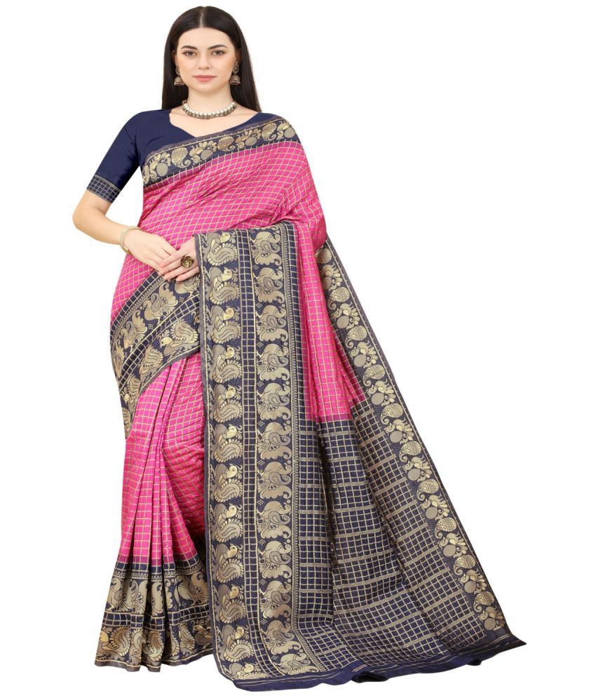     			NENCY FASHION - Rani Banarasi Silk Saree With Blouse Piece ( Pack of 1 )